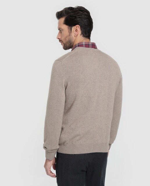 Jersey de cashmere de hombre Brooks Brothers beige con el cuello de pico