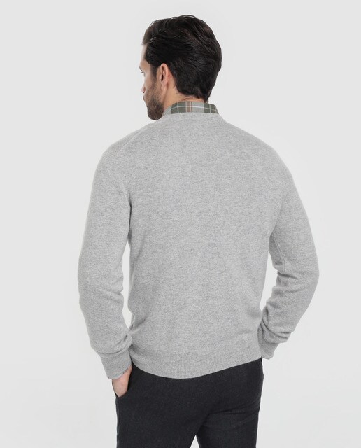 Jersey de cashmere de hombre Brooks Brothers gris con el cuello de pico