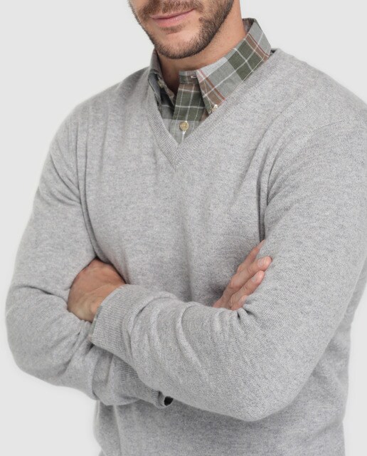 Jersey de cashmere de hombre Brooks Brothers gris con el cuello de pico