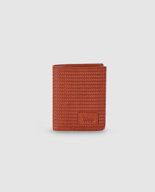 Cartera vertical de hombre Alep de piel grabada en marrón