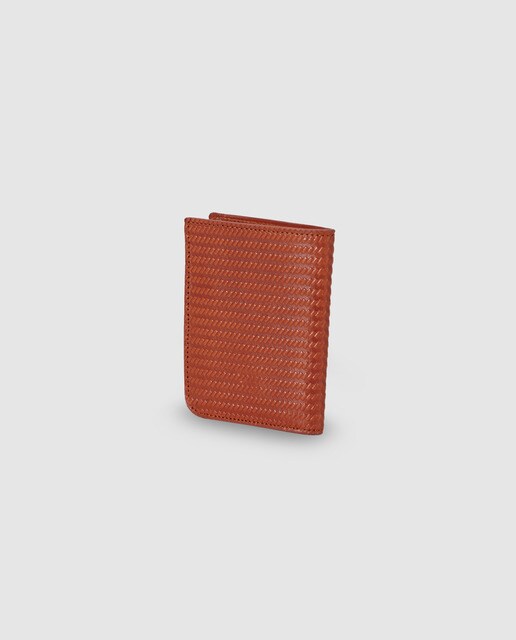 Cartera vertical de hombre Alep de piel grabada en marrón