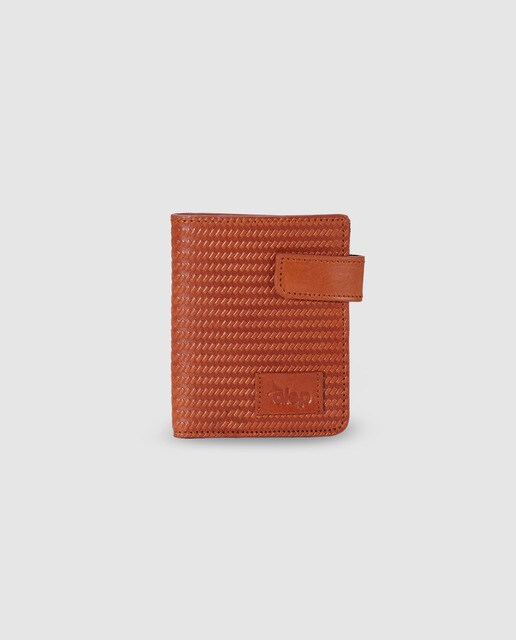 Cartera vertical de hombre Alep de piel en marrón con clic