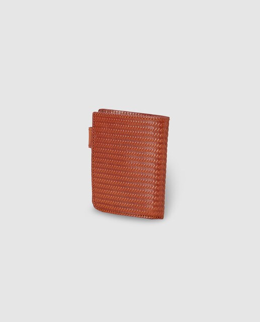 Cartera vertical de hombre Alep de piel en marrón con clic