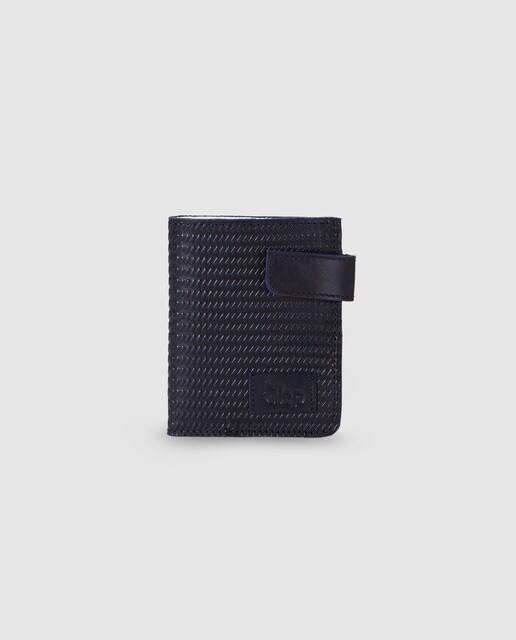 Cartera vertical de hombre Alep de piel en azul marino con clic