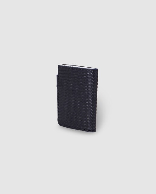 Cartera vertical de hombre Alep de piel en azul marino con clic