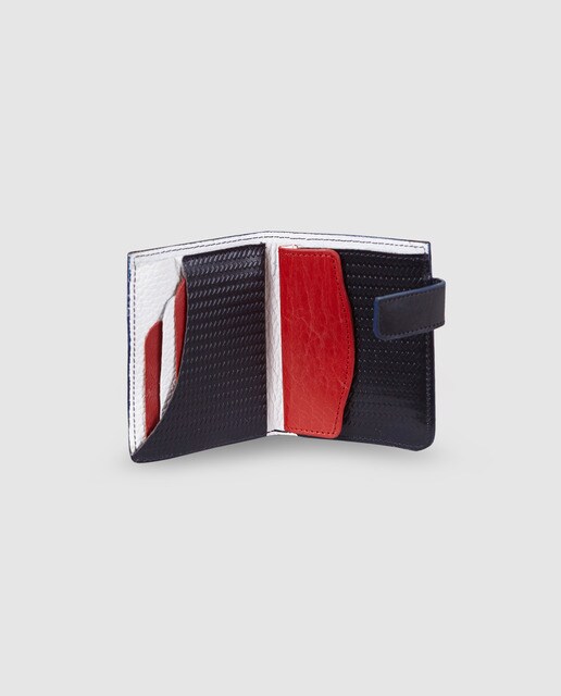 Cartera vertical de hombre Alep de piel en azul marino con clic