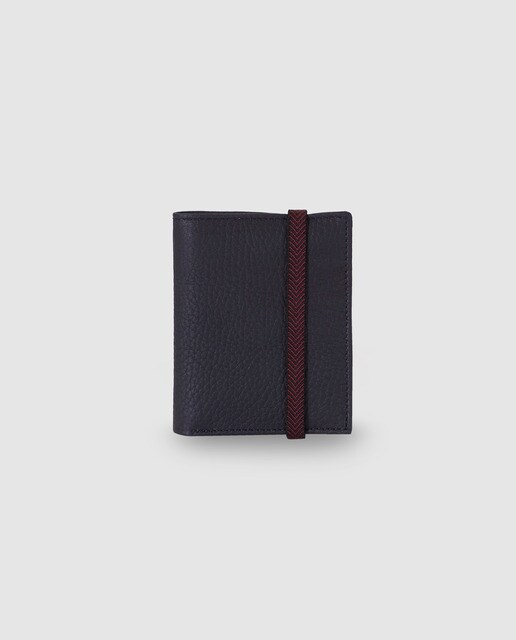 Cartera vertical de hombre Alep de piel en negro con elástico