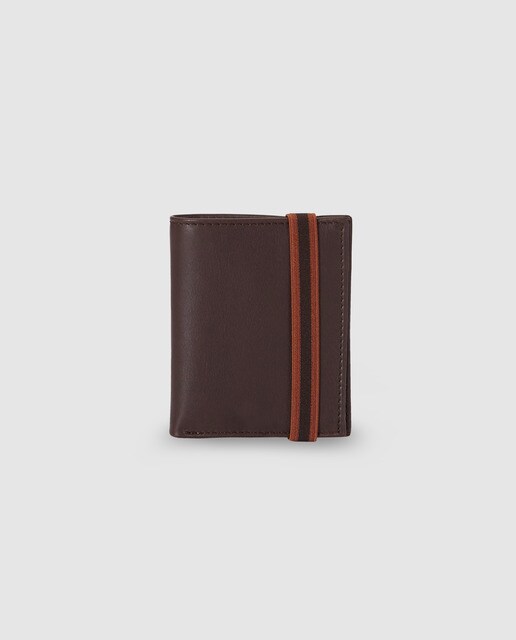 Cartera vertical de hombre Alep de piel en marrón oscuro con elástico