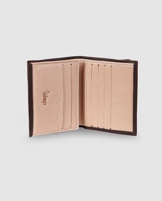 Cartera vertical de hombre Alep de piel en marrón oscuro con elástico
