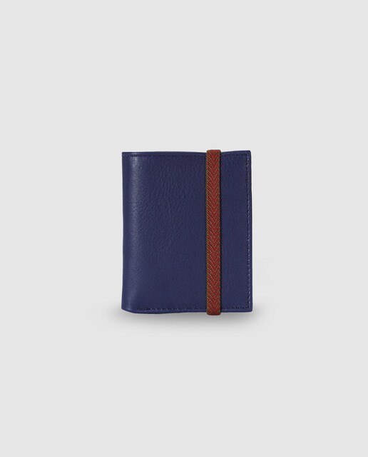 Cartera vertical de hombre Alep de piel en azul marino con elástico
