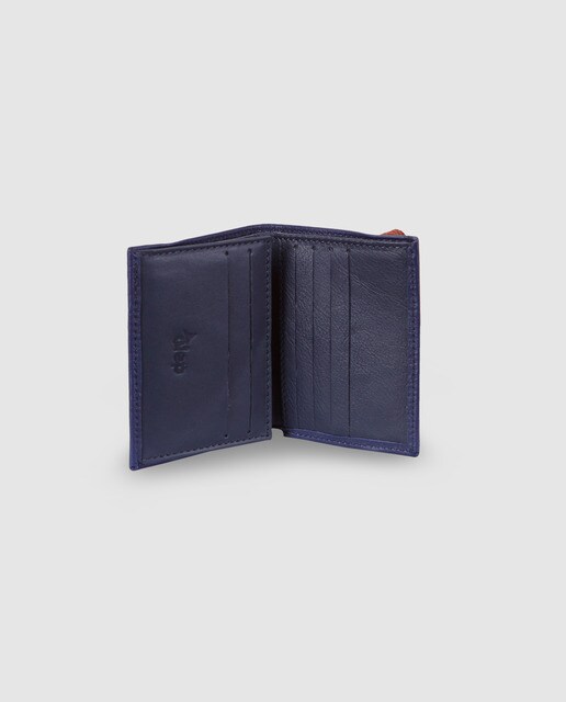 Cartera vertical de hombre Alep de piel en azul marino con elástico