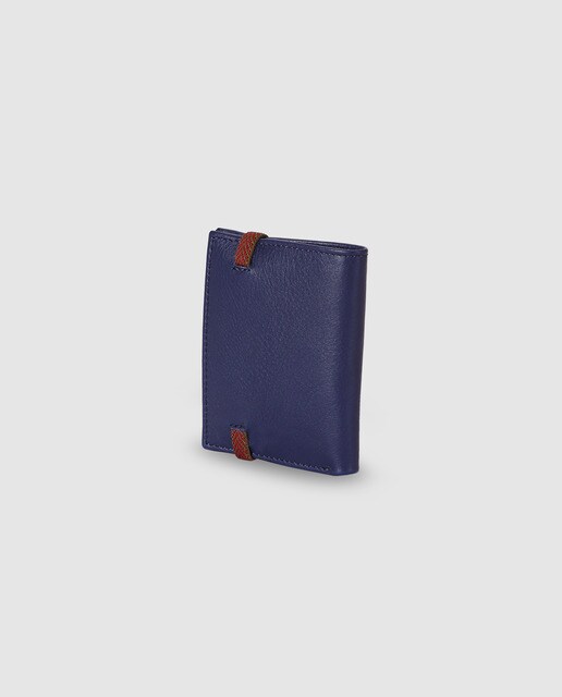 Cartera vertical de hombre Alep de piel en azul marino con elástico