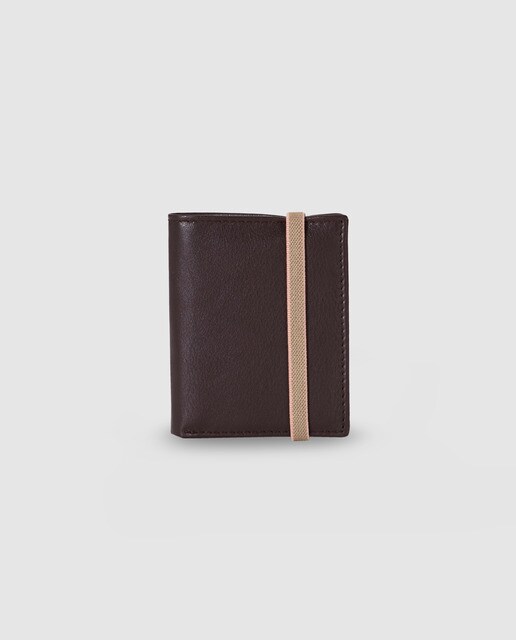 Cartera vertical de hombre Alep de piel en marrón oscuro con elástico