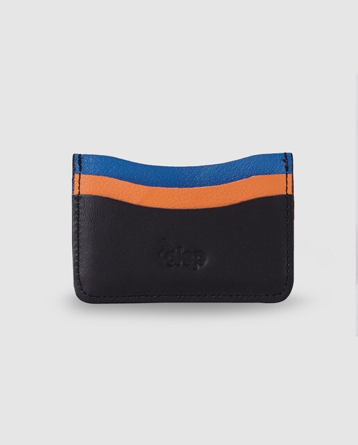 Tarjetero de hombre Alep de piel negro con detalle en azul y naranja