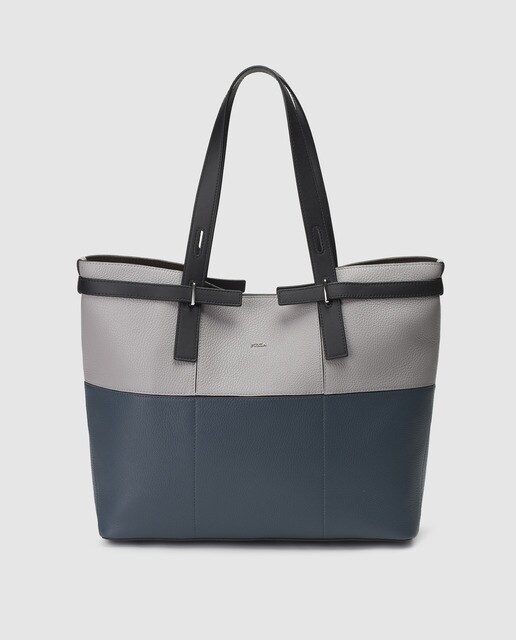 Tote grande Furla Fiamma de piel bicolor en gris y blanco con imán
