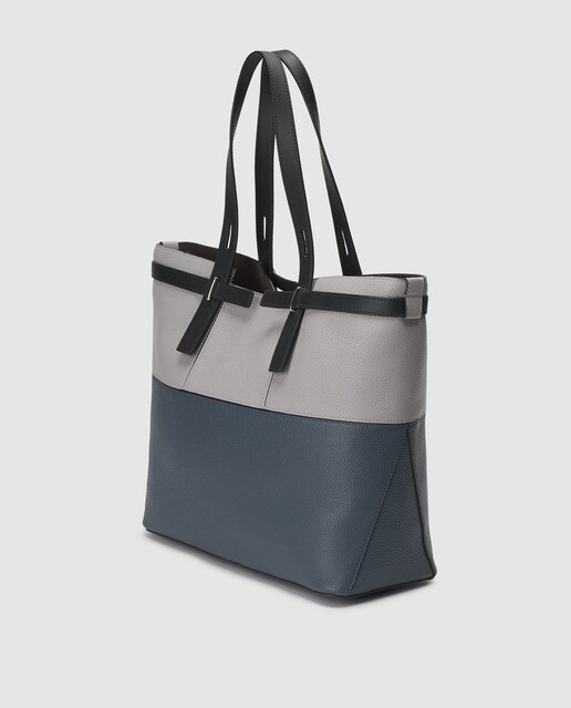 Tote grande Furla Fiamma de piel bicolor en gris y blanco con imán