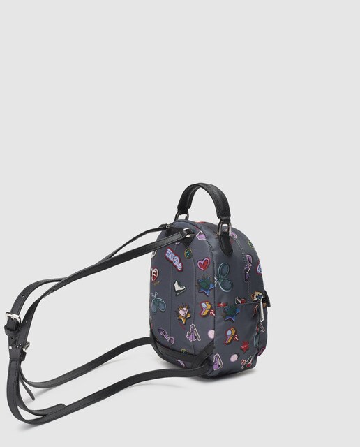Bandolera mini de mujer Furla Favola de nylon y piel en gris con estampado all over