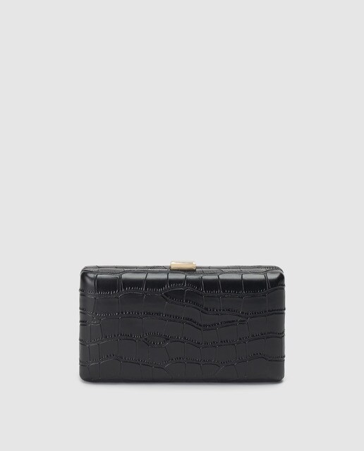 Clutch de fiesta El Corte Inglés en negro con grabado coco