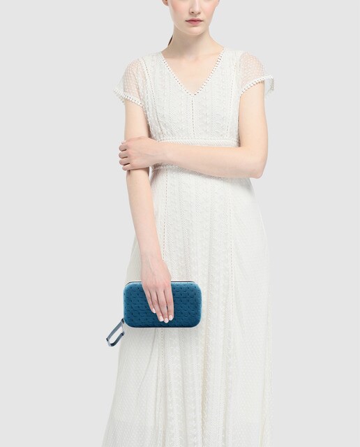 Clutch de fiesta Abbacino de terciopelo en azul con cremallera