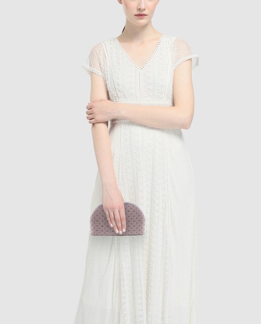 Clutch de fiesta Abbacino de terciopelo rosa con boquilla