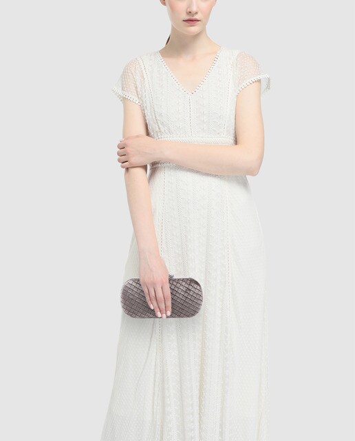 Clutch de fiesta Abbacino de terciopelo gris con boquilla
