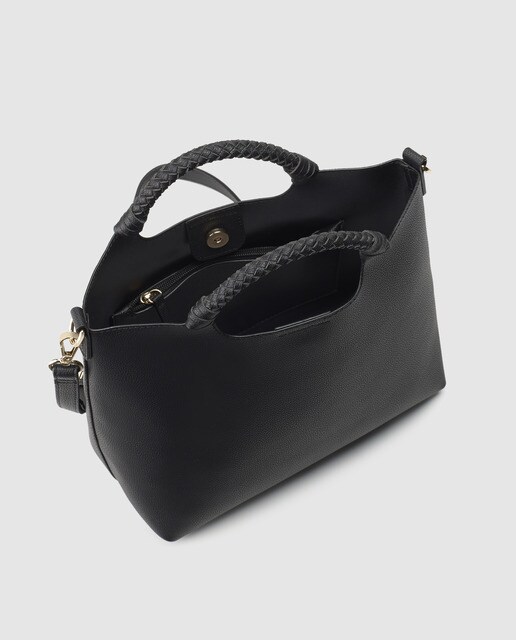 Bolso de mano El Corte Inglés en negro con asas trenzadas