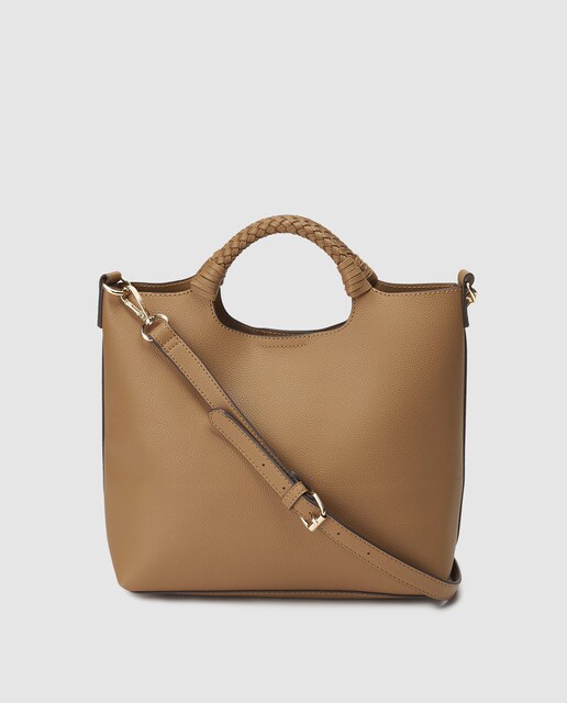 Bolso de mano El Corte Inglés en camel con asas trenzadas