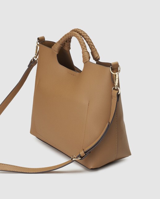 Bolso de mano El Corte Inglés en camel con asas trenzadas