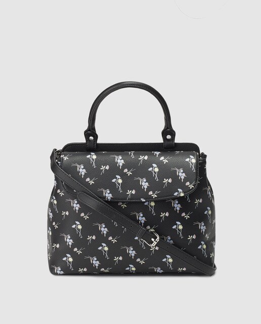 Bolso de mano El Corte Inglés en negro con print floral