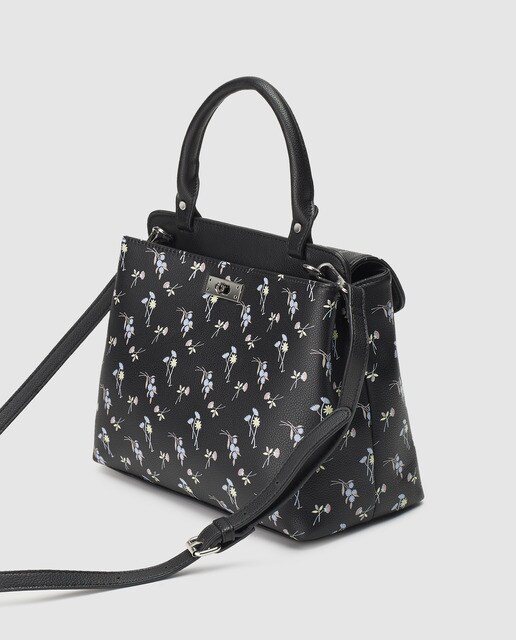 Bolso de mano El Corte Inglés en negro con print floral