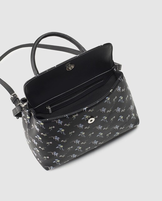 Bolso de mano El Corte Inglés en negro con print floral