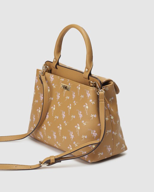 Bolso de mano El Corte Inglés en camel con print floral
