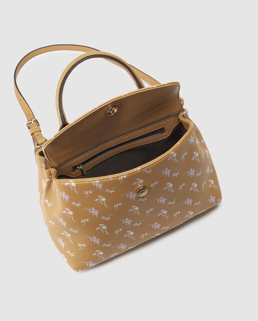 Bolso de mano El Corte Inglés en camel con print floral
