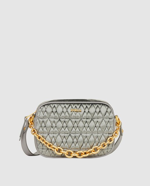 Bandolera mini de mujer Furla Cometa de terciopelo gris con cremallera