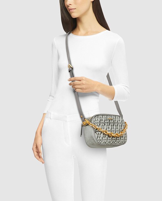 Bandolera mini de mujer Furla Cometa de terciopelo gris con cremallera