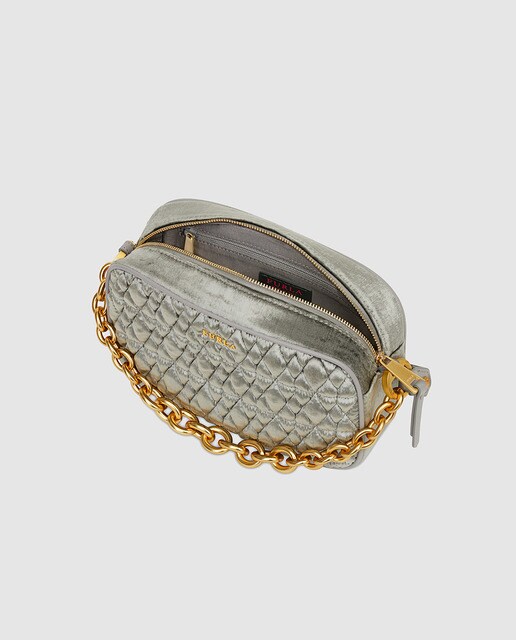 Bandolera mini de mujer Furla Cometa de terciopelo gris con cremallera