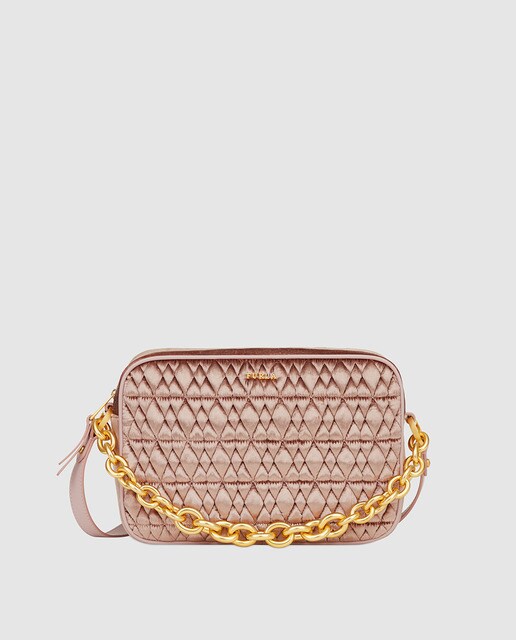 Bandolera pequeña Furla Cometa acolchada de terciopelo nude con cremallera