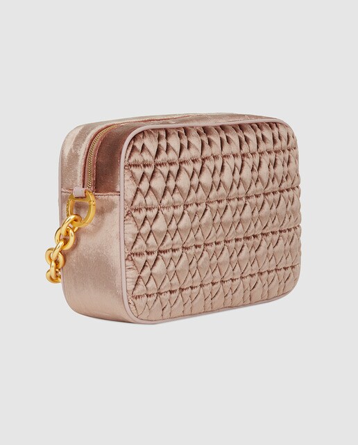Bandolera pequeña Furla Cometa acolchada de terciopelo nude con cremallera