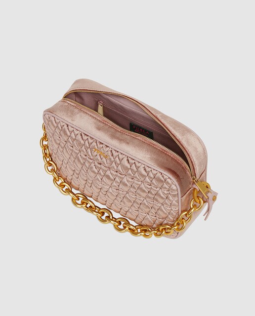 Bandolera pequeña Furla Cometa acolchada de terciopelo nude con cremallera