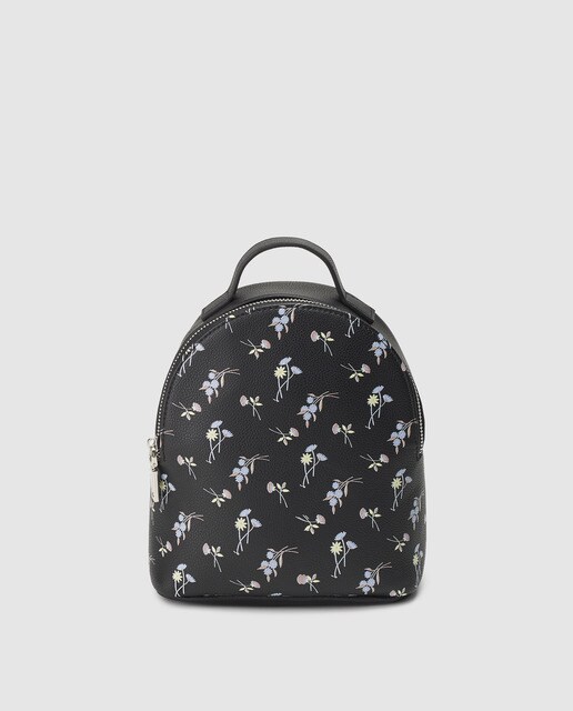 Mochila mini de mujer El Corte Inglés en negro con print de flores