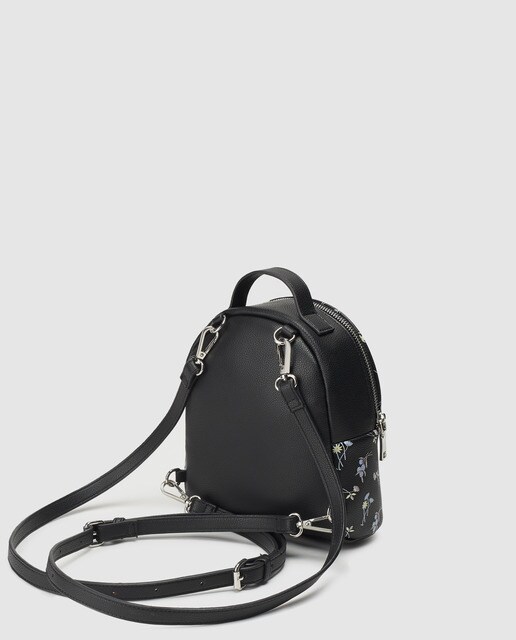 Mochila mini de mujer El Corte Inglés en negro con print de flores