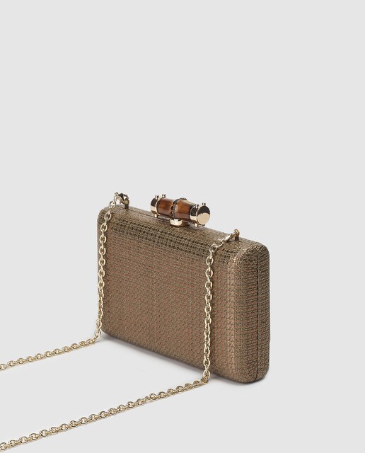 Clutch de fiesta El Corte Inglés de papel en marrón con cierre bambú