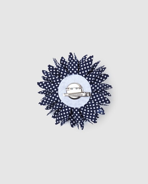 Pinza pico pato Siena de flor grande azul marino con topos