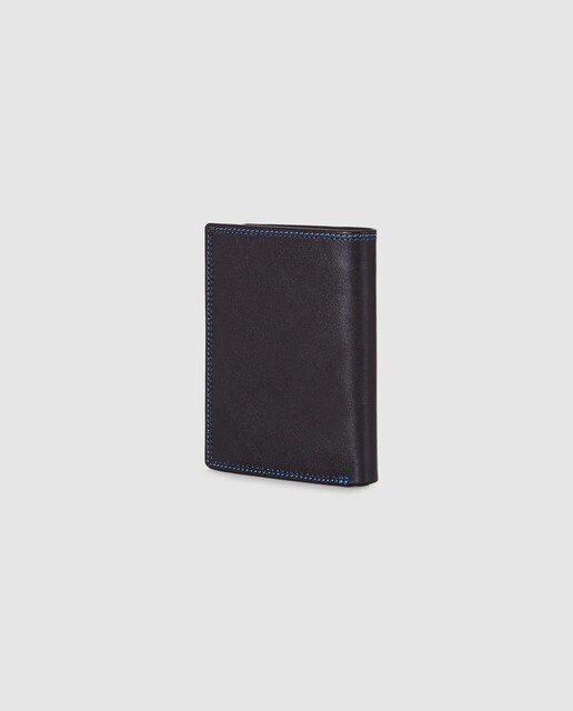 Cartera vertical de hombre Miguel Bellido de piel en negro con pespuntes azules