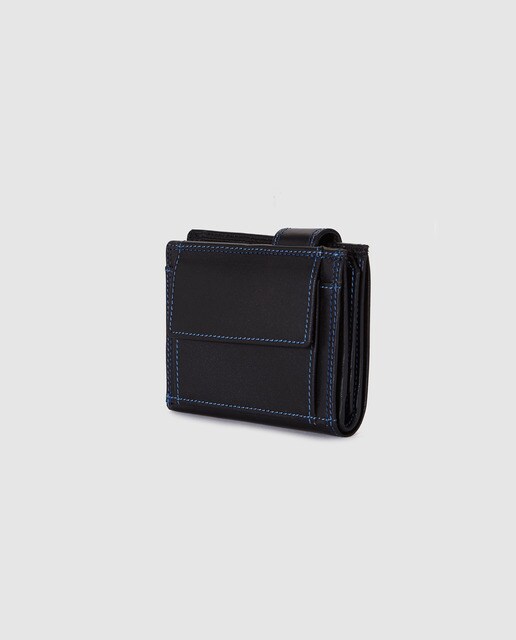 Cartera vertical de hombre Miguel Bellido de piel en negro con pespuntes azules