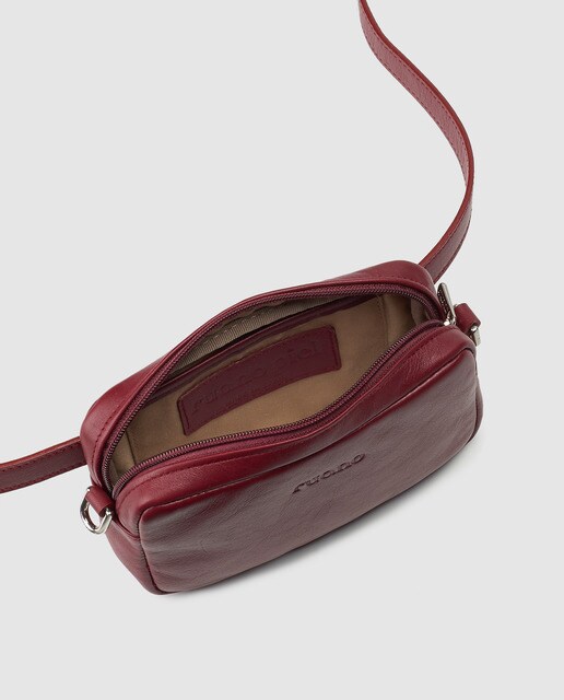 Bandolera de mujer Ruano de piel burdeos con cremallera