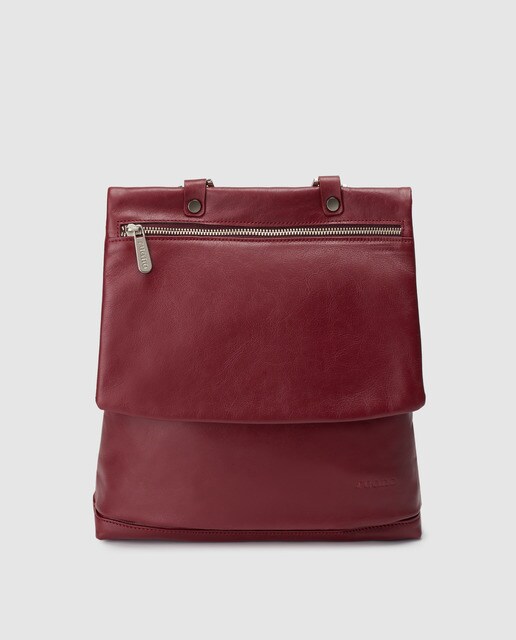 Mochila de mujer Ruano de piel burdeos con cremallera