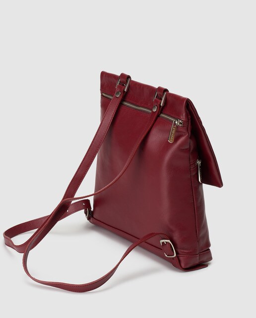 Mochila de mujer Ruano de piel burdeos con cremallera