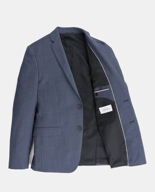 Chaqueta de traje de lana virgen de hombre Calvin Klein slim de cuadros azul