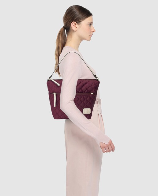 Bolso de hombro acolchado Piel Morena de nylon en burdeos con cremallera